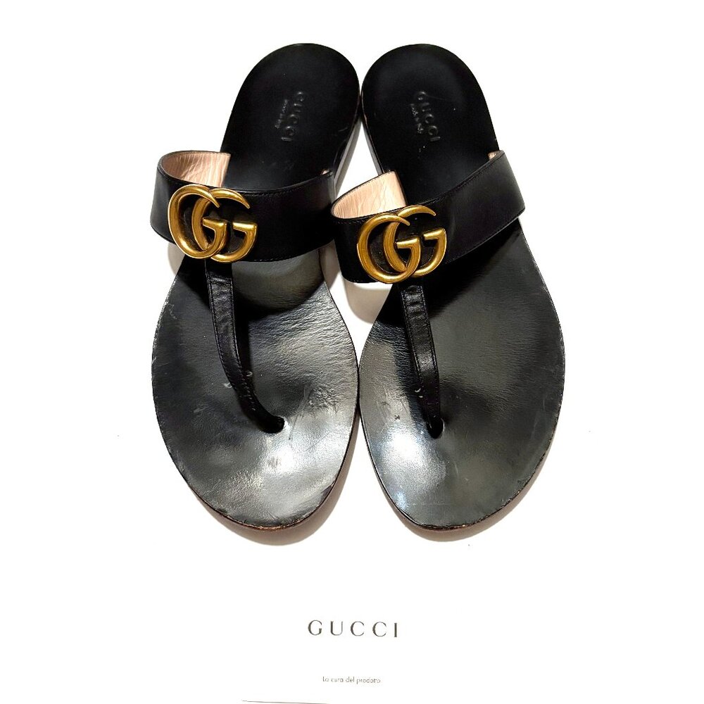 Gucci GG Marmont Leather Thong Sandals